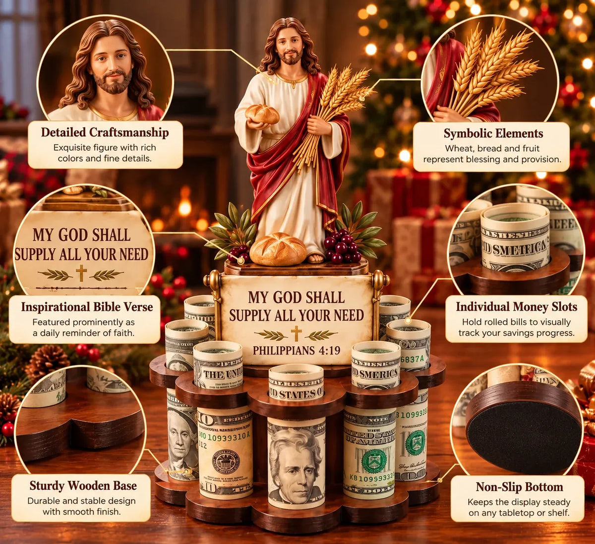 🙏 Bible Verse Savings Challenge Stand – Christian Cash Organizer & Faith-Inspired Gift.