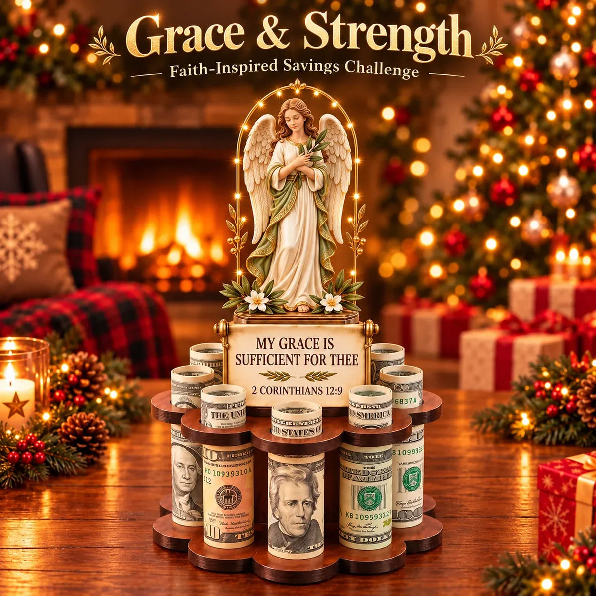 🙏 Bible Verse Savings Challenge Stand – Christian Cash Organizer & Faith-Inspired Gift.