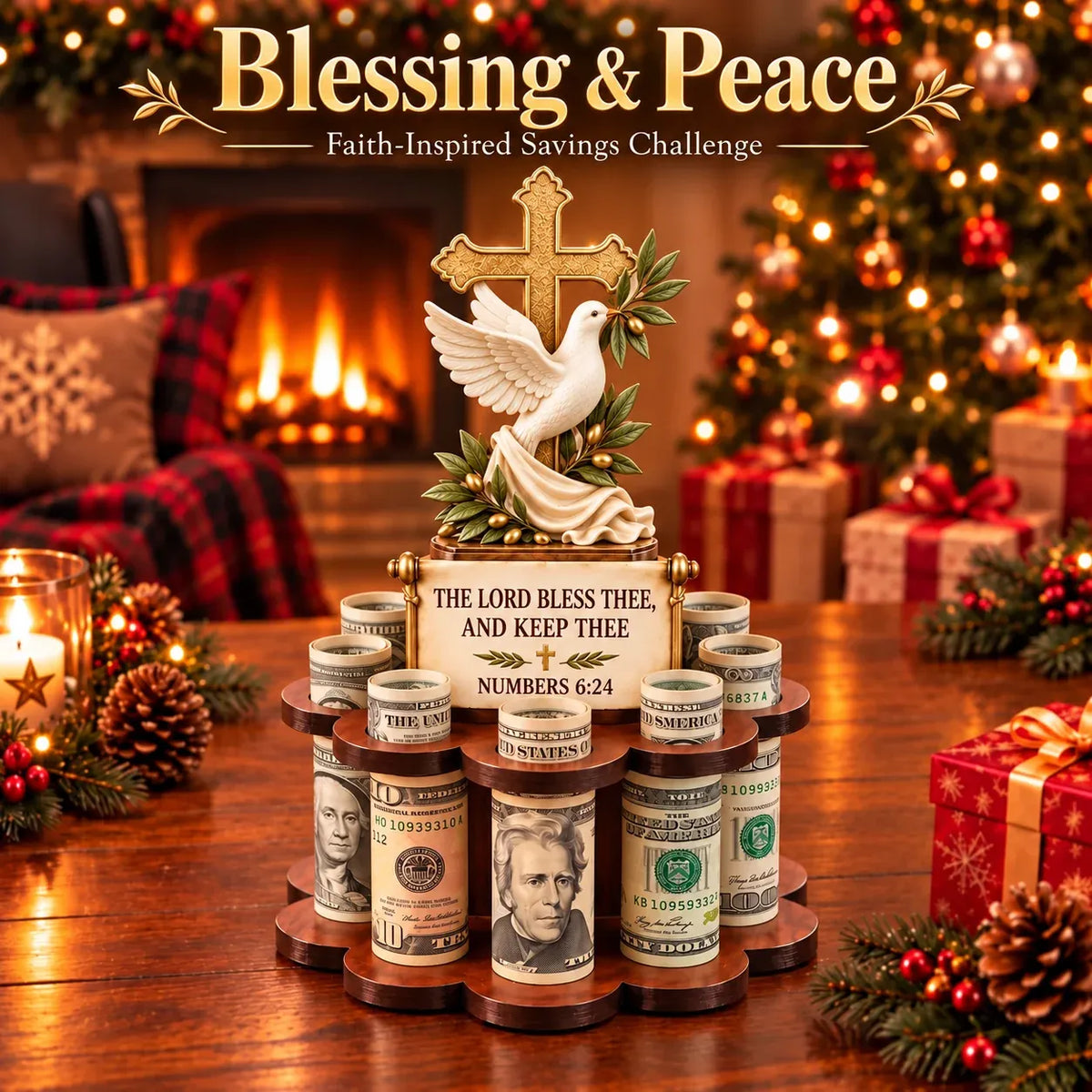 🙏 Bible Verse Savings Challenge Stand – Christian Cash Organizer & Faith-Inspired Gift.