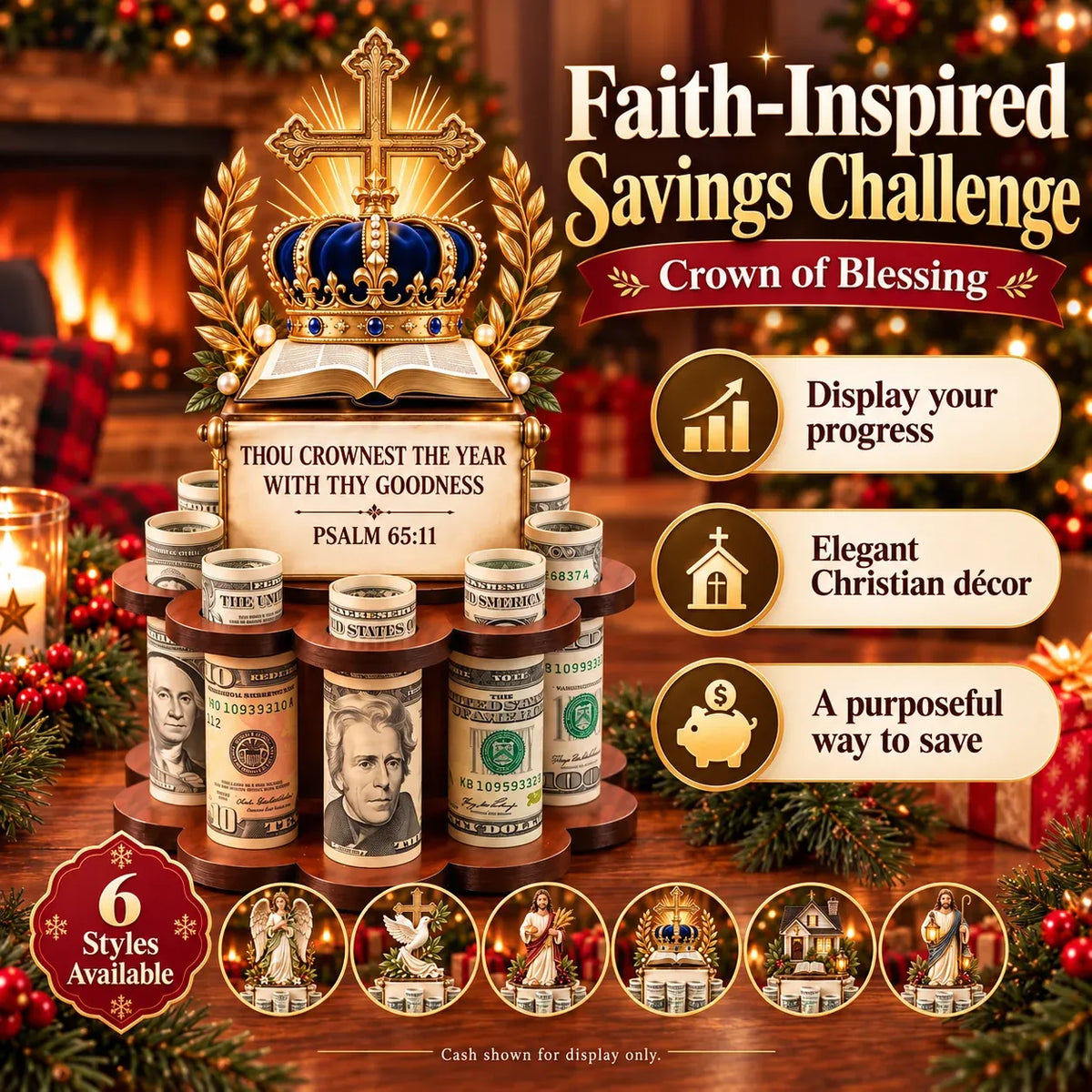 🙏 Bible Verse Savings Challenge Stand – Christian Cash Organizer & Faith-Inspired Gift.