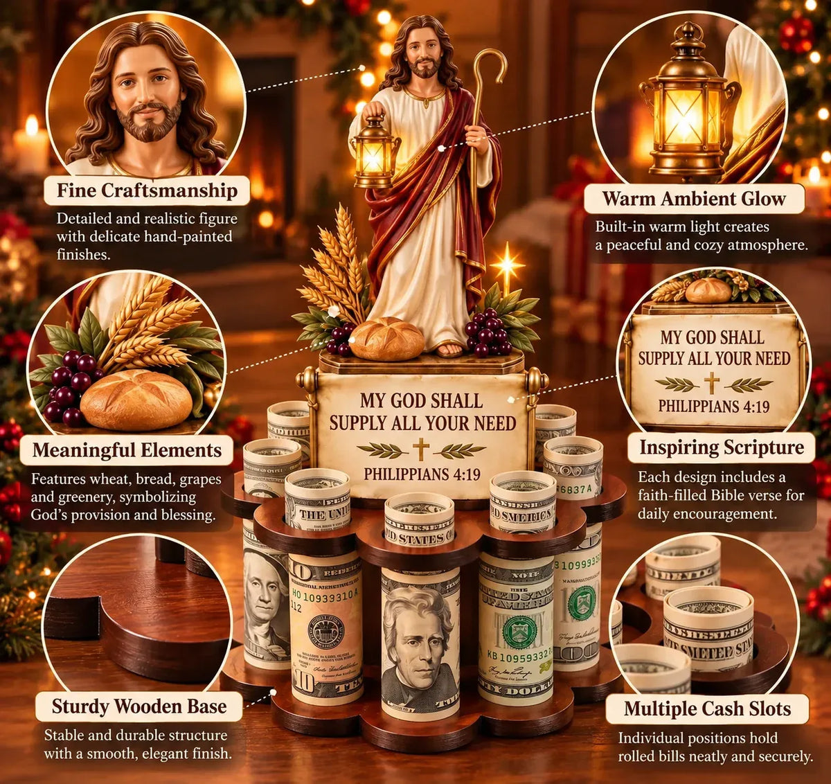 🙏 Bible Verse Savings Challenge Stand – Christian Cash Organizer & Faith-Inspired Gift.