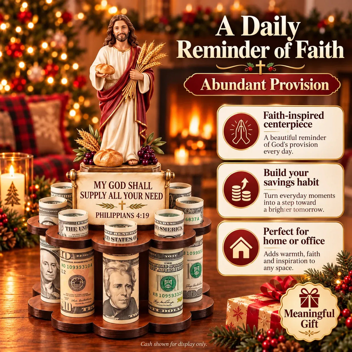 🙏 Bible Verse Savings Challenge Stand – Christian Cash Organizer & Faith-Inspired Gift.