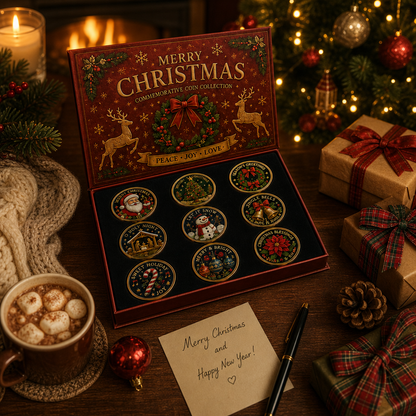🎉🇺🇸 Limited Edition! 🔥 Only 250 Available! 🌟Christmas Commemorative Coin Collection (9-Coin Gift Set)
