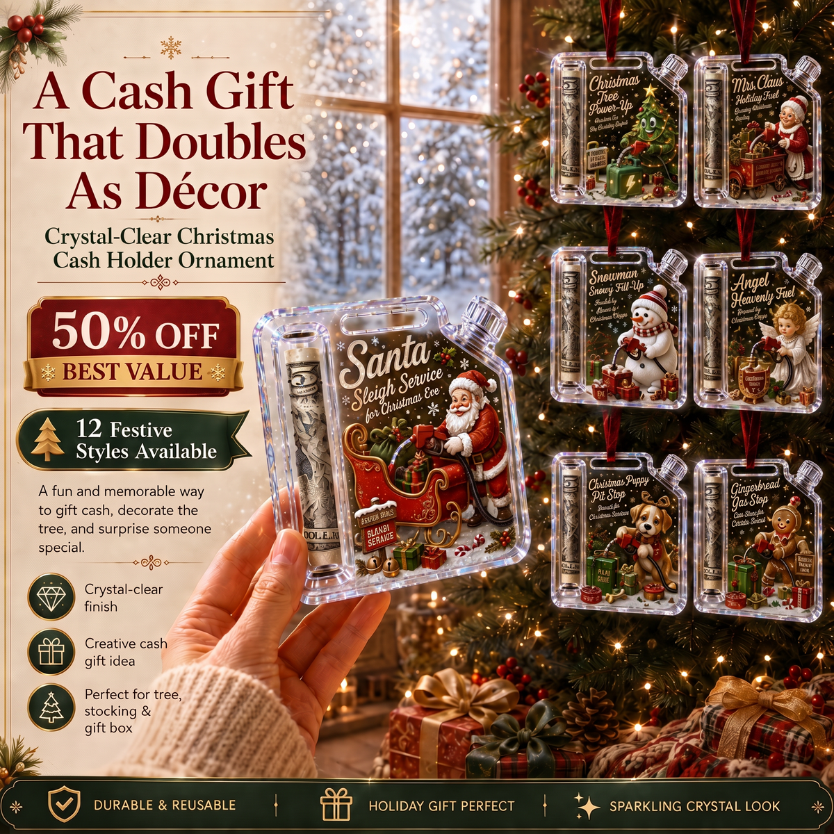 🎉🇺🇸 Limited Edition! 🔥Last 100pcs✨-🎄Christmas Fuel-Up Cash Gift Ornament